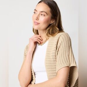 J. Crew Pointelle Open Front Wrap Cardigan Women's‎ One Size Camel Brown Eyelet